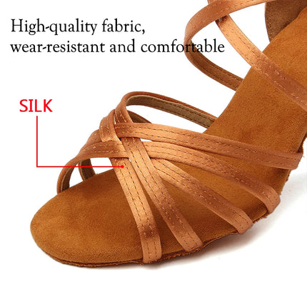 DKZSYIM Latin Dance Shoes Women High Heel Silk Dance Shoes lady Soft Bottom Dance Shoes heeled 8cm Girls Salsa Ballroom Shoes