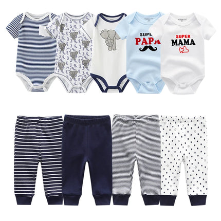Newborn Clothes Set Bodysuits+Pants 9Pcs Baby Girl Outfits Pink Sweet Toddler Boy Autumn Clothing 0-12M Infant Birth Gift Soft