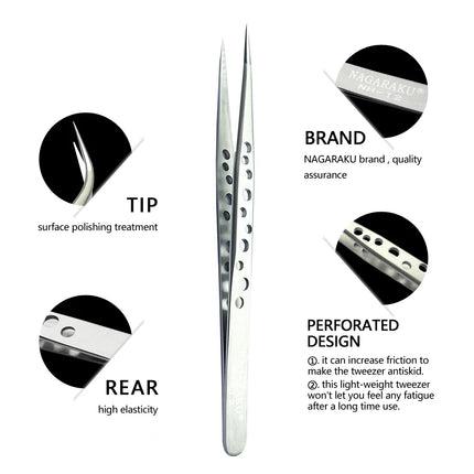 NAGARAKU Stainless Steel Straight Curved Nail Volume Eyelash Accurate Tweezers Nippers Pointed Clip Set Makeup Tools