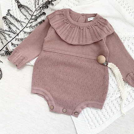 Baby Girls Romper Autumn New Born Baby Knitted Romper Ruffle Long Sleeve Newborn Baby Clothes Infant Baby Jumpsuits Girl overall