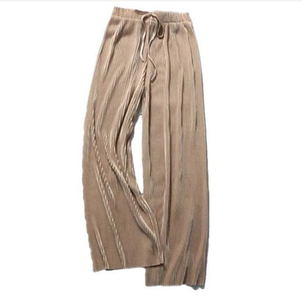 2025 Women's Pleated Loose Ice Silk Korean Casual Cropped Pants Wide Leg Trouse Home Classic Sports Wear Girls Clothes Black Top