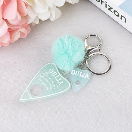 1PC Women Ouija Planchette Keychain Resin Pompom Charms Handbag  Keyring With Puffer Ball Punk Board Crafts