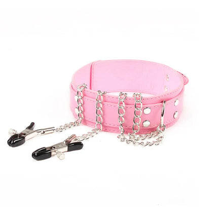 Leather Choker Neck Collar Metal Chain Nipple Breast Clamp Clip Bdsm Bondage Slave Erotic Sex Toys For Women Couples Adult Games