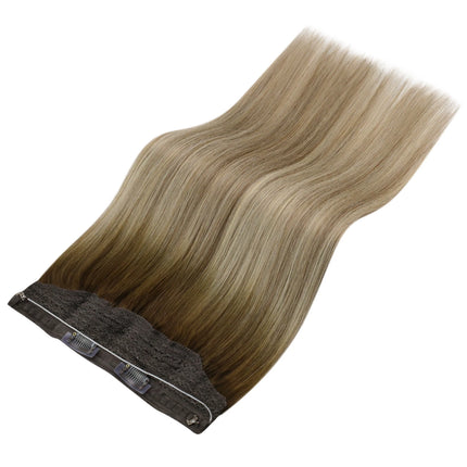 VeSunny Fish Wire Hair Extensions Natural Human Hair Brown Machine OnePiece Hair Extension Invisible Fishing Wire with 2 Clips