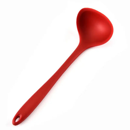 Non-Stick Silicone Ladle Soup Spoon Flexible Scoop Spoons Curved Handle Heat Resistant Round Scoop Cooking Utensils Kitchen Tool