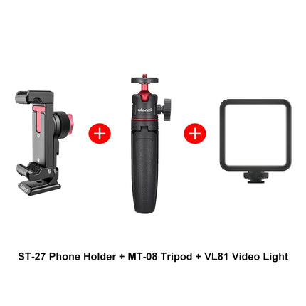 Ulanzi ST-27 Metal Phone Holder Clamp With Cold Shoe Arca 360°Rotatable tripod Mount Clip for TikTok Vlog Photography