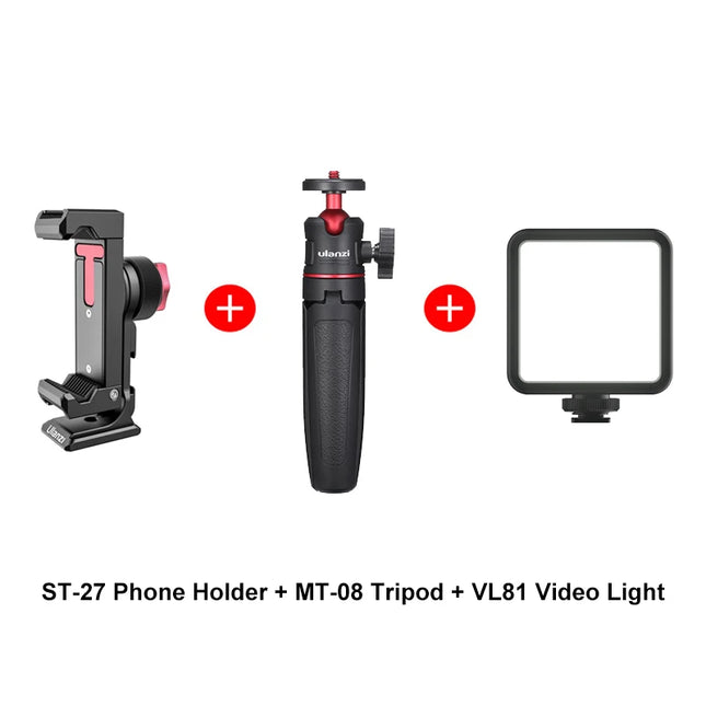 Ulanzi ST-27 Metal Phone Holder Clamp With Cold Shoe Arca 360°Rotatable tripod Mount Clip for TikTok Vlog Photography