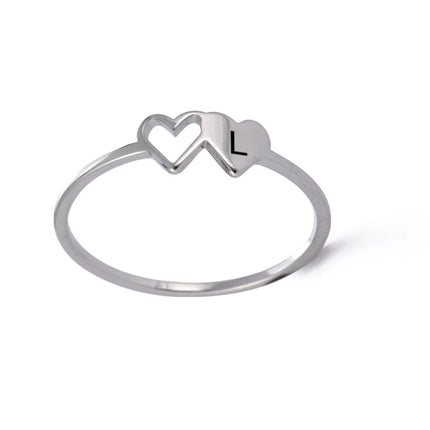 COOLTIME Initial Letter Ring for Women Stainless Steel A-Z Alphabet Double Heart Rings Fashion Wedding Anniversary Birthday Gift