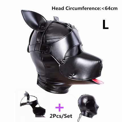 Black High Quality Adjustable Leather Erotic Dog Mask Bdsm Bondage Hood for Fetish Pup Cosplay Role Play Costumes Sex Products