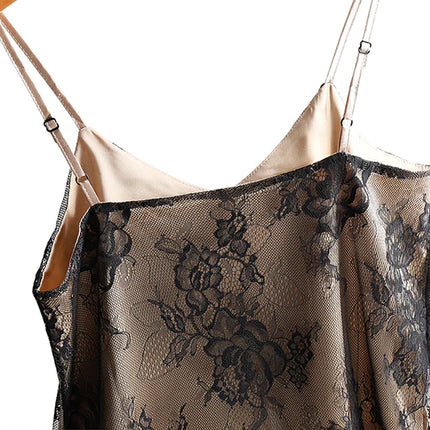 Sexy Lace Spaghetti Strap Top Women Halter V Neck Basic Cami Sleeveless Satin Silk Tank Tops Summer Camisole Plus Size