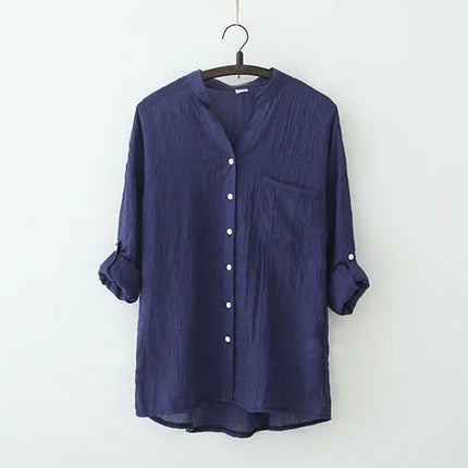 Thin cotton linen sunscreen shirt women elegant vintage long sleeve blouse women Streetwear Casual Blusas Beach Tops