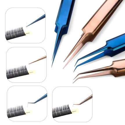 1PC Tweezers Stainless Steel Gold Blue for eyelash extension high-precision eyelash extension tweezers Thin tip