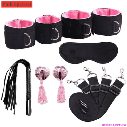 Sex Tools for BDSM Bondage Restraint Adult S&M Fetish Games Set Vibrator Handcuffs Ankle Bed Toys Kits for Couples