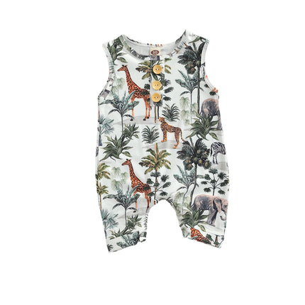 Citgeett Summer Newborn Baby Boys Girls Sleeveless Romper Casual Animal Tree Print Button Front Jumpsuit Clothes