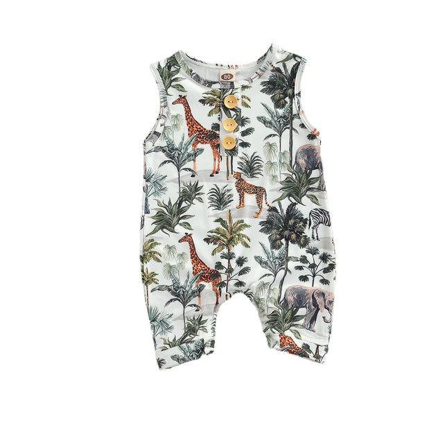 Citgeett Summer Newborn Baby Boys Girls Sleeveless Romper Casual Animal Tree Print Button Front Jumpsuit Clothes