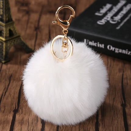 Trinket Fluffy Artificial Rabbit Fur Ball Key Chain 8cm Pompons Keychain 21 Color Women Car Bag Key Ring Hang Jewelry