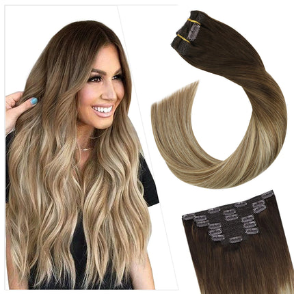 [16 Colors] Ugeat Clip in Hair Extensions Human Hair 14-22" Double Weft Remy Hair Full Head Clip in Extensions for Woman 7Pcs