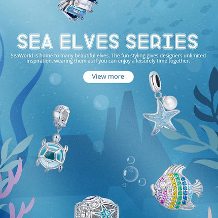 WOSTU 925 Sterling Silver Blue Conch Charm Ocean Bead Animal Turtle Starfish Pendant Fit Original Bracelet Necklace DIY Jewelry