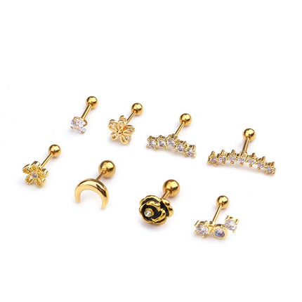 1PC Gold/Silver Color New Design Cz Curved Bar Cartilage Earring Conch Piercing Helix Stud Ear Piercing Jewelry