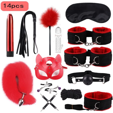 Handcuffs Collar Whip Gag Nipple Clamps BDSM Bondage Rope Erotic Adult Sex Toys For Woman Couples Anal Butt Plug Tail