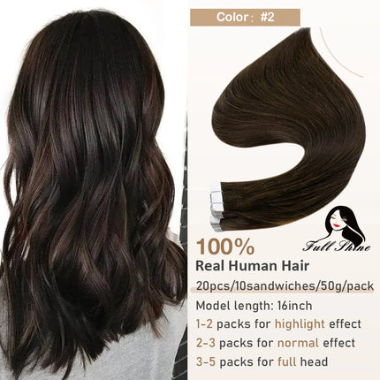 Full Shine Tape In Hair Extensions Human Hair 100% Remy Natural Human Hair Seamless Skin Weft Seamless Color Glue For Women