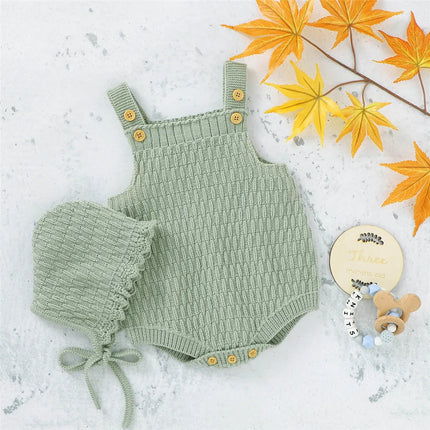 2Pcs Set Baby Knitted Romper Clothes Set Cotton e Crotch Button Cotton Jumpsuit+Hats Toddler Baby Boys Girls Outfits