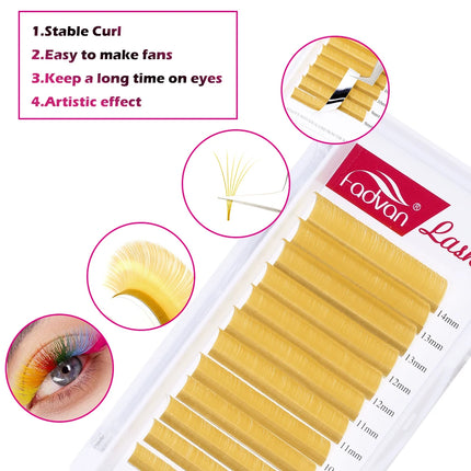Fadvan Colored Eyelashes Extension Easy Fanning Red Green Blue Brown Purple Colorful Auto Blooming Makeup Lashes 15-20mm Long