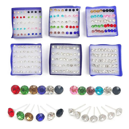 20pairs/set Crystal Stud Earrings Set colorful Plastic Earring for Women Silver Color Small Piercing Jewelry 2.5/3/4/5/6mm