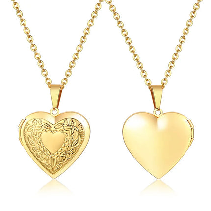 Delicate Floral Oval Heart Locket Pendant Necklaces for Women,Stainless Steel Photo Frame Promise Love Keepsake Gift