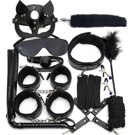 Handcuffs Collar Whip Gag Nipple Clamps BDSM Bondage Rope Erotic Adult Sex Toys For Woman Couples Anal Butt Plug Tail