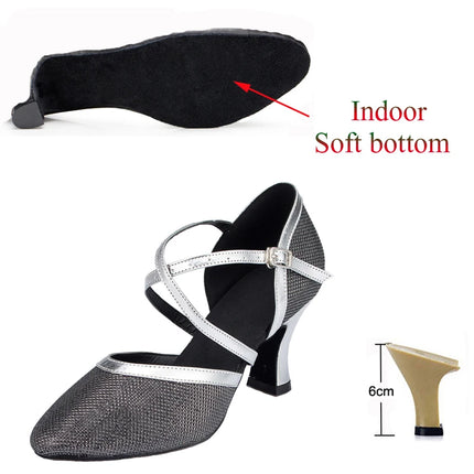 New Latin Shoes Tango Salsa Ballroom Party Women's High Heels Champagne Black Silver Wedding Women's Shoes Summer Sandals