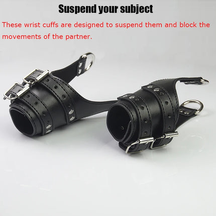 Leather Bondage BDSM Suspension Wrist Cuffs Restraints,Hanging Handcuffs Gloves,Sex Toys For Couples