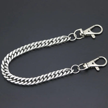 Long Metal Wallet Chain Leash Pant Jean Keychain Ring Clip Men's Hip Hop Flat Stainless Steel Necklace Jewelry
