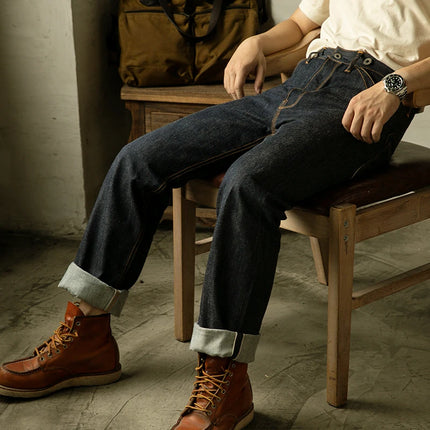 RS-0002B Red Tornado High Waist Raw Indigo Selvage Unwashed Denim Pants Unsanforized Jean 14oz