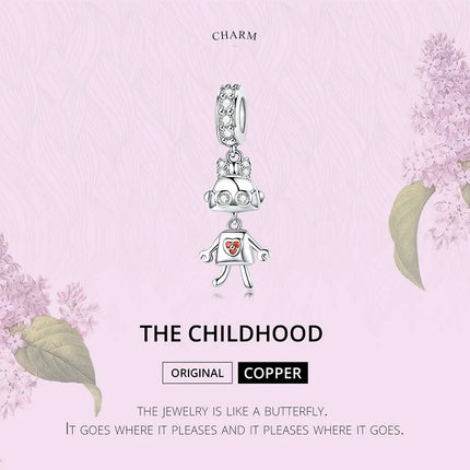 WOSTU Family Heart Charm High heels Mirror Makeup Pendant Bee Boy & Girl Charm Dreamcatcher Beads Jewelry Making Copper Zircon