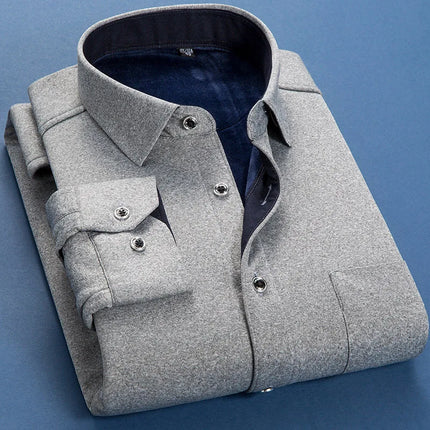 M-6XL Autumn Winter Men Fleece Warm Shirt 2025 Male Fashion Solid Long Sleeve Business Big Size Shirt Plaid Thick Warm Shirt