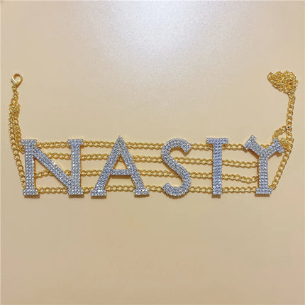 Wholesale NASTY SEXY Shiny Rhinestone Choker Necklace Letter for Women BABY Big Choker Necklace Crystal Collar Statement Jewelry