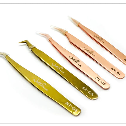 New Professional Fiber Tip Tweezers Rose Gold Lashes Tweezers Stainless Steel Eyelash Extension Tweezers Makeup Tools