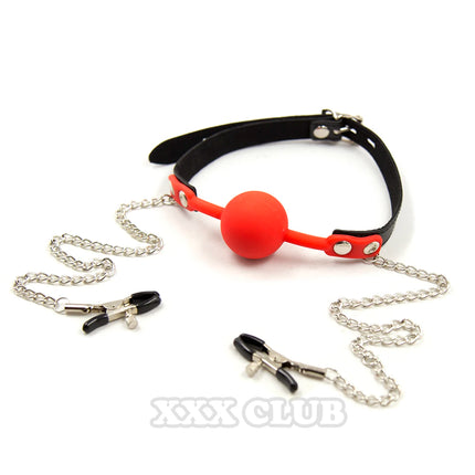 Thierry Silicone Ball Gag Mouth Plug Bondage Slave With Metal Nipple Clamps,Fetish Oral Sex Products Toys For Women Adult Games
