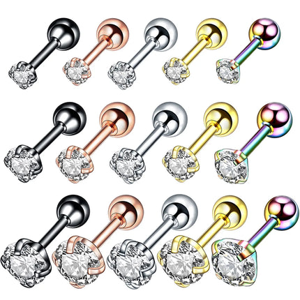 3PCS Crystal Tragus Piercing Earring Set Zircon Cartilage Earrings Stud Set Labret Lip Piercing Bulk Ear Lobe Earring Conch Lot