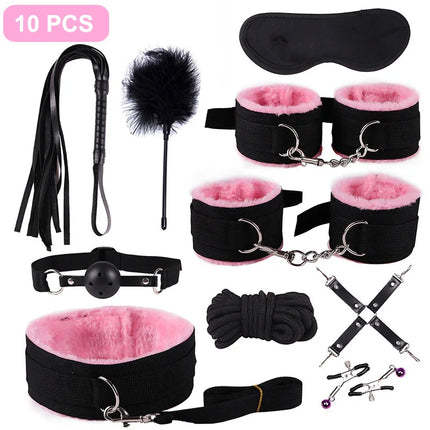 Handcuffs Collar Whip Gag Nipple Clamps BDSM Bondage Rope Erotic Adult Sex Toys For Woman Couples Anal Butt Plug Tail