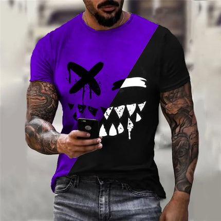 Funny Smiling Face Graphic 3D Print Men T Shirt Street Trendy Fashion Casual Summer O-Neck Short Sleeve Oversized T Shirt Tops