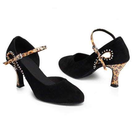Latin Shoes Salsa Tango Sports Shoes Wedding Shoes Closed Toe Rhinestones Modern High Heels Blue Black