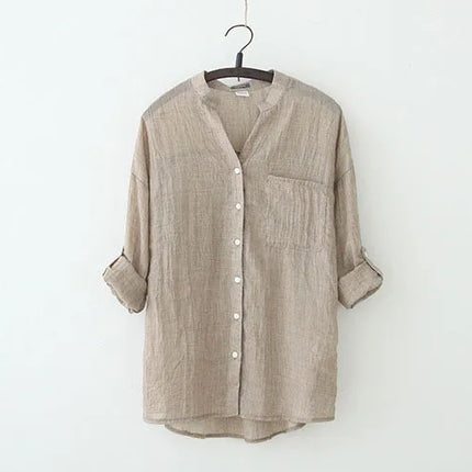 Thin cotton linen sunscreen shirt women elegant vintage long sleeve blouse women Streetwear Casual Blusas Beach Tops