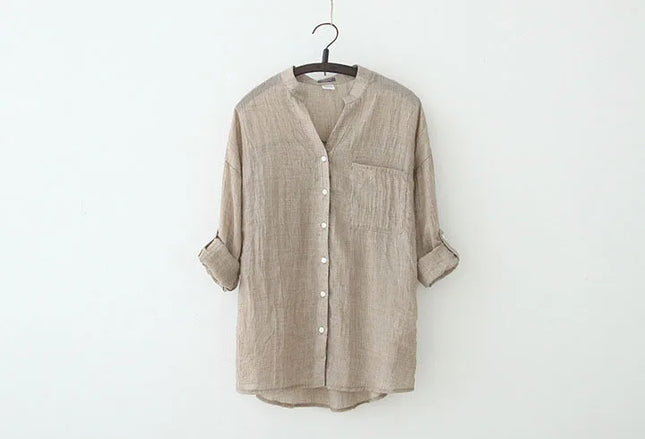 Thin cotton linen sunscreen shirt women elegant vintage long sleeve blouse women Streetwear Casual Blusas Beach Tops