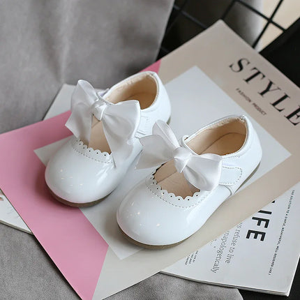 Princess Girls Shoes Toddlers Infants Leather Shoes Children's Flats With Ribbon Bow-knot PU Patent Leather Kids Mary Janes Soft