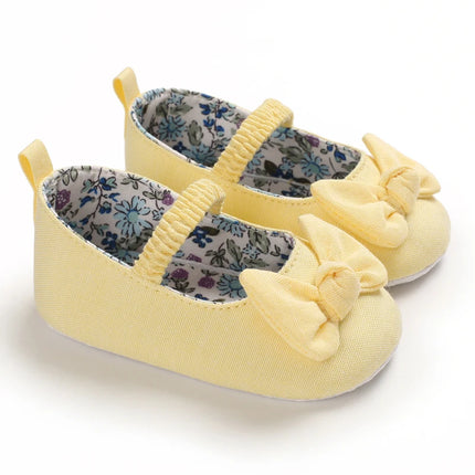 VALEN SINA  Newborn Baby Shoes Yellow Baby Girl Shoes Girl Classic Bowknot Sole Anti-slip PU Shoes First Walker Toddler Shoes