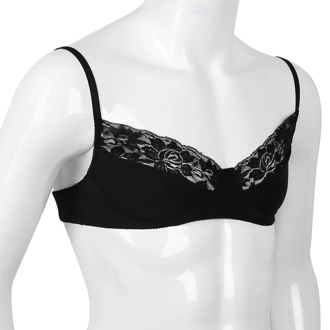 Men's Bra Bikini Top Sissy Lingerie Bralette Smooth Floral Lace Bras Men Wire-free Bra Top with Adjustable Straps Sleepwear Tops