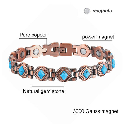 Oktrendy Natural Gem Stone Copper Magnetic Bangle Bracelet Women Pure Copper Magnetic Bracelet healing Chain Wristband