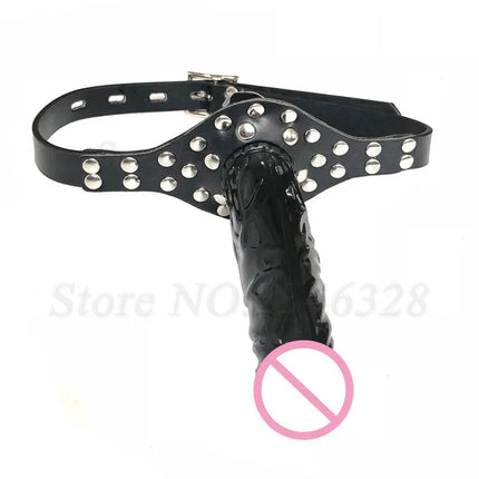 Double-Ended Dildos Gag Strap On Open Mouth Dong Plug PU Leather Harness Realistic Cock Bondage Adult Games Sex Toys For Couples